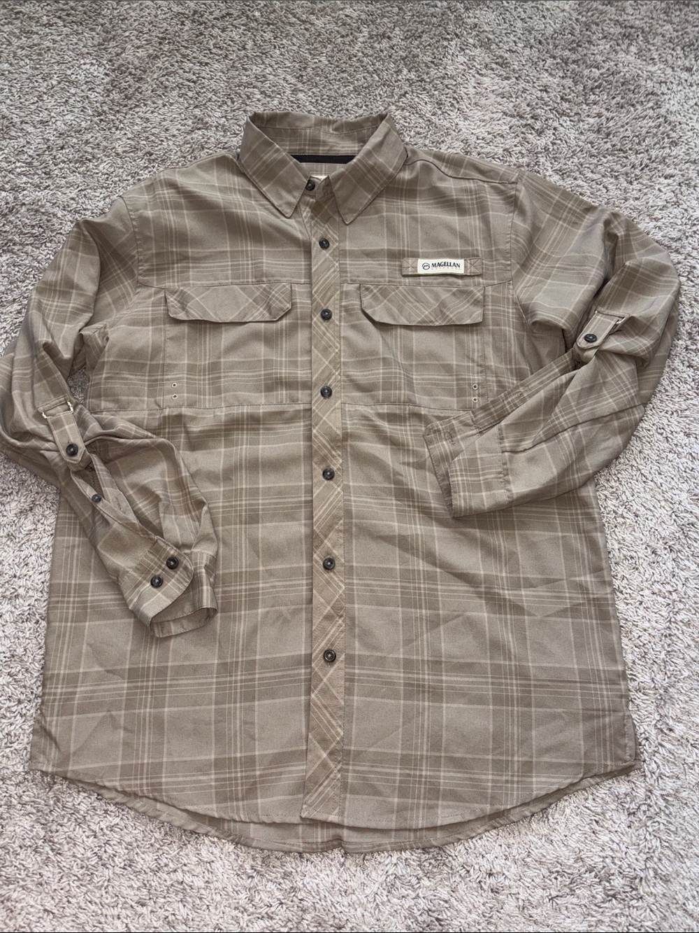 Magellan Outdoors Men's Light Brown Plaid Button-Down Shirt